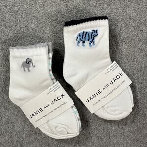 Janie and Jack 6-12 Months Socks 4 Pairs Elephant Tiger Blue Gray Stripe New